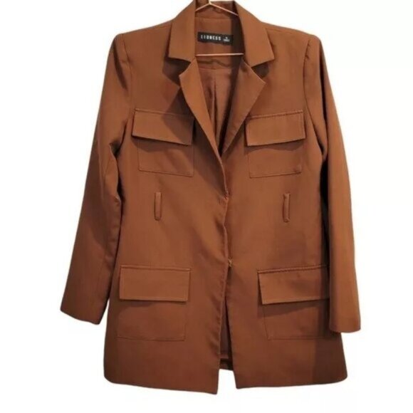 Lioness | Snap Button Front Utility Blazer Jacket Coat Brown - Picture 1 of 6